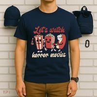 Halloween Lets Watch Horror Movies Funny Ghost Skeleton Gift T-Shirt thumb 6