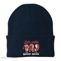 Halloween Lets Watch Horror Movies Funny Ghost Skeleton Gift Beanie thumb 0