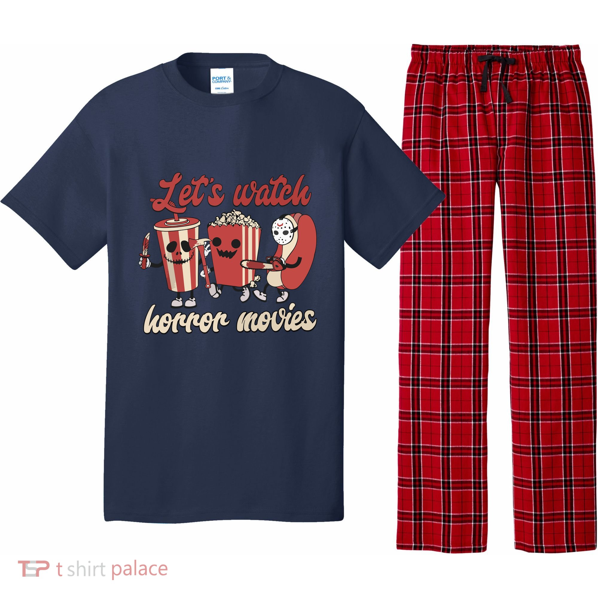 Halloween Lets Watch Horror Movies Funny Ghost Skeleton Gift Pajama Set