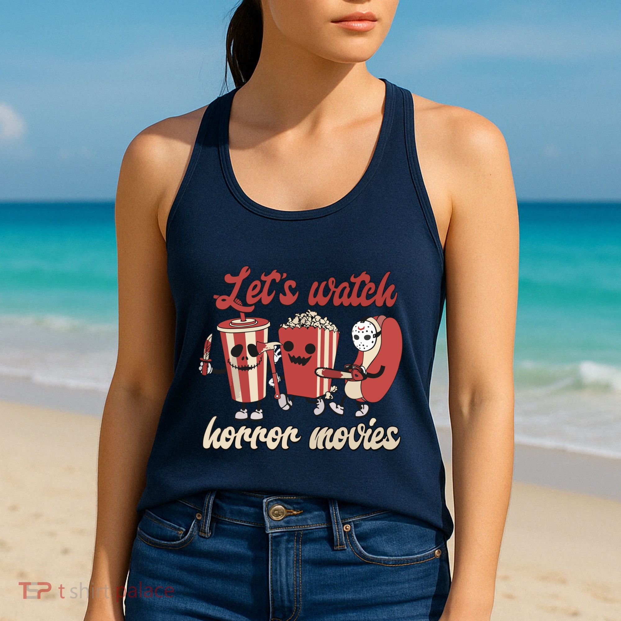 Halloween Lets Watch Horror Movies Funny Ghost Skeleton Gift Women's Tank Top