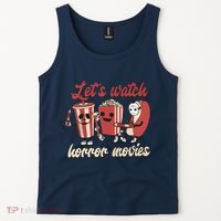 Halloween Lets Watch Horror Movies Funny Ghost Skeleton Gift Tank Top thumb 2
