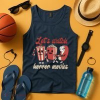 Halloween Lets Watch Horror Movies Funny Ghost Skeleton Gift Tank Top thumb 4
