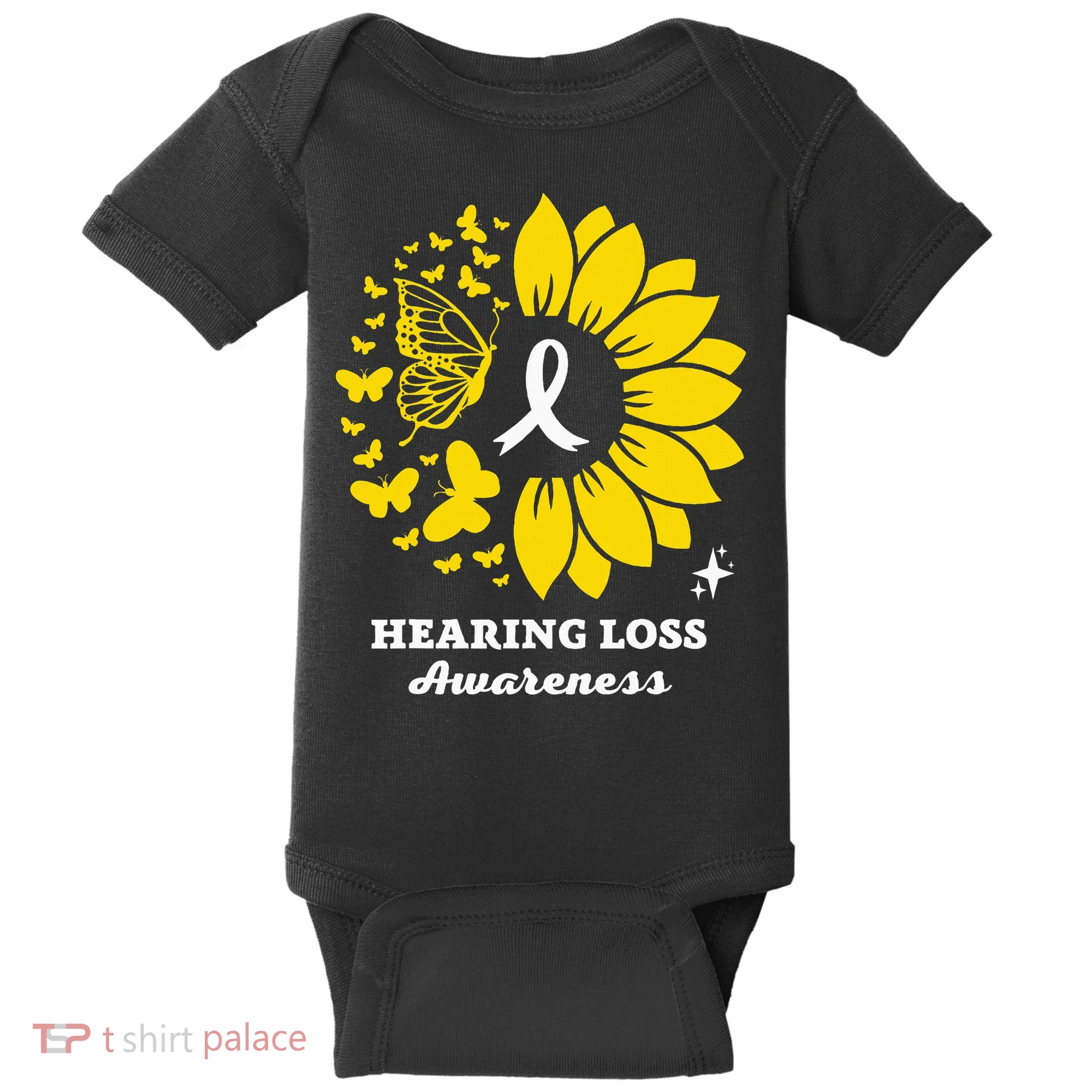 Hearing Loss Warrior Awareness Sunflower Baby Bodysuit