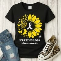 Hearing Loss Warrior Awareness Sunflower Women's T-Shirt thumb 3