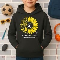 Hearing Loss Warrior Awareness Sunflower Kids Hoodie thumb 2