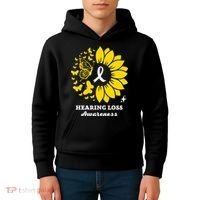 Hearing Loss Warrior Awareness Sunflower Kids Hoodie thumb 4