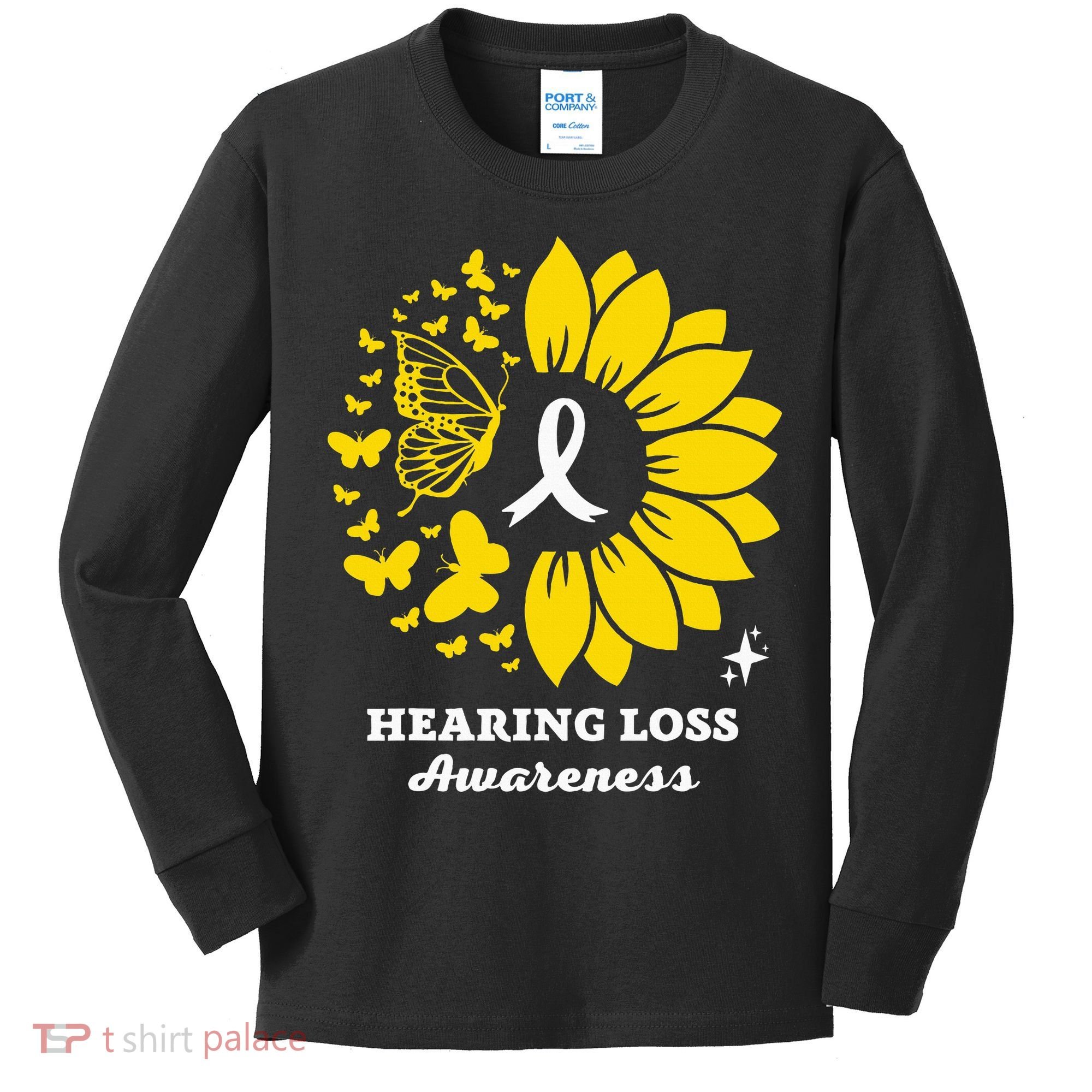 Hearing Loss Warrior Awareness Sunflower Kids Long Sleeve Shirt