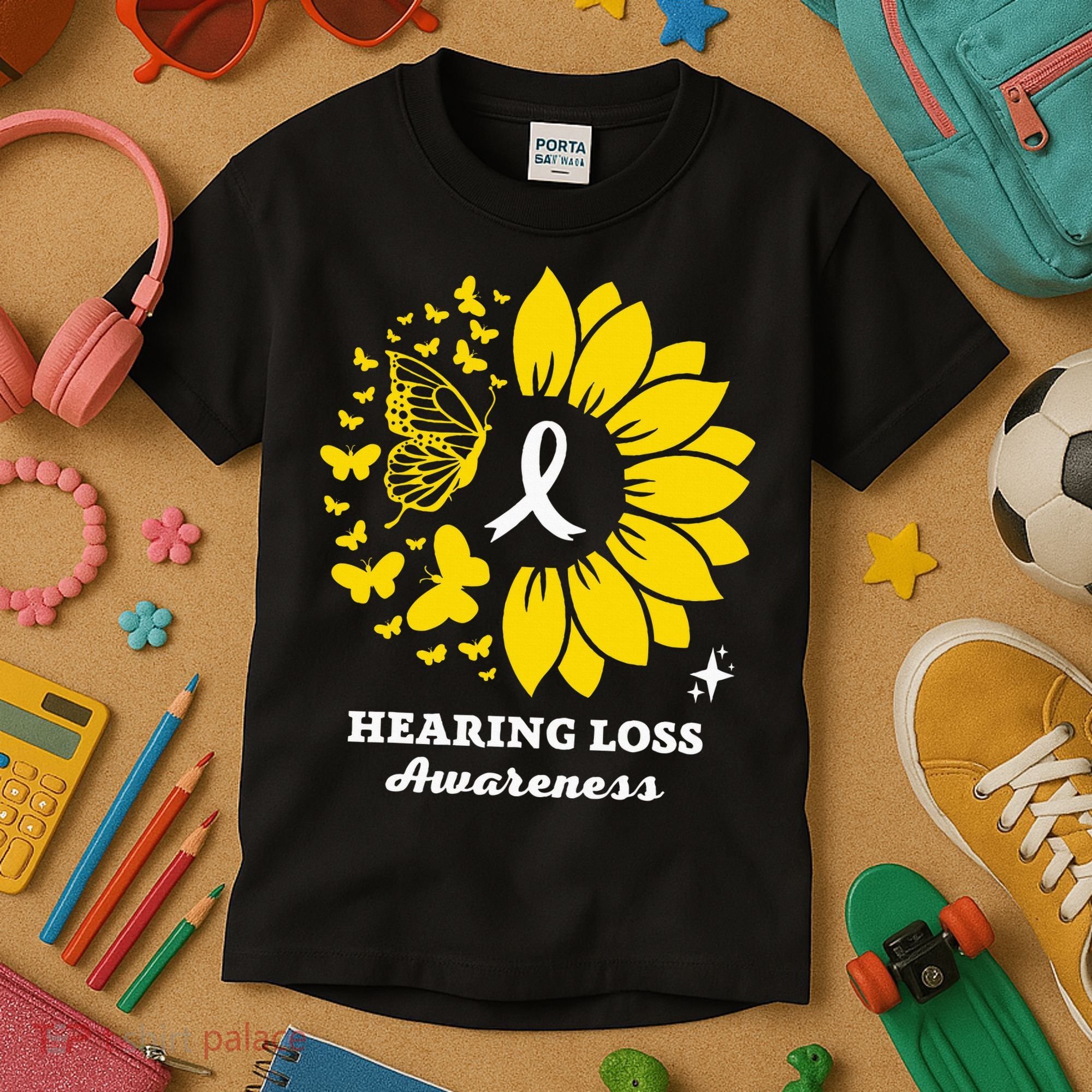 Hearing Loss Warrior Awareness Sunflower Kids T-Shirt