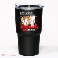 Hot Mess Always Stressed Baseball Mom Tumbler thumb 0