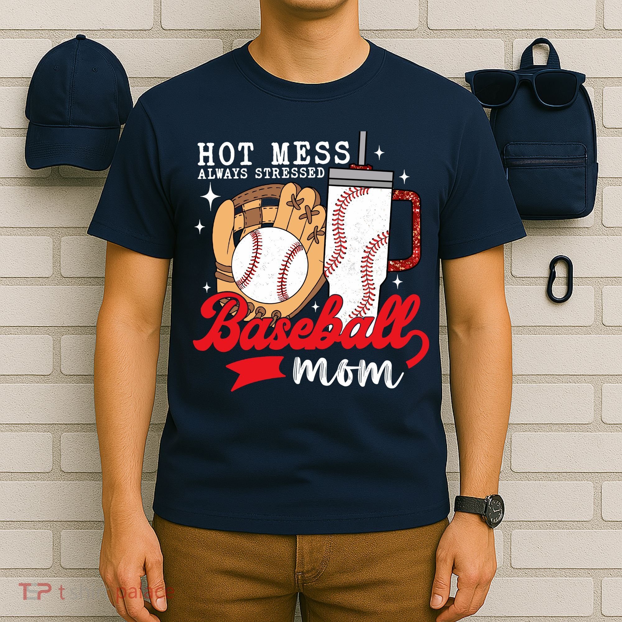 Hot Mess Always Stressed Baseball Mom T-Shirt