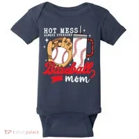 Hot Mess Always Stressed Baseball Mom Baby Bodysuit thumb 0