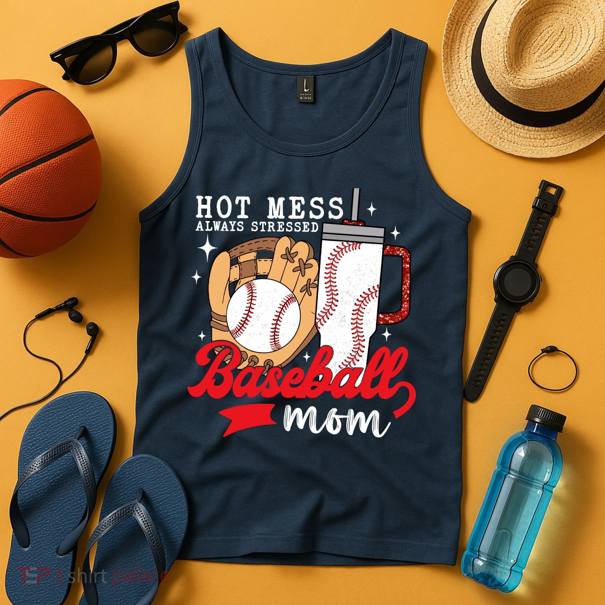 Hot Mess Always Stressed Baseball Mom Tank Top
