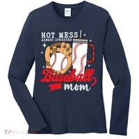 Hot Mess Always Stressed Baseball Mom Women's Long Sleeve Shirt thumb 0