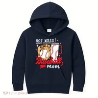 Hot Mess Always Stressed Baseball Mom Kids Hoodie thumb 0