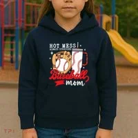 Hot Mess Always Stressed Baseball Mom Kids Hoodie thumb 3