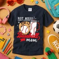 Hot Mess Always Stressed Baseball Mom Kids T-Shirt thumb 3