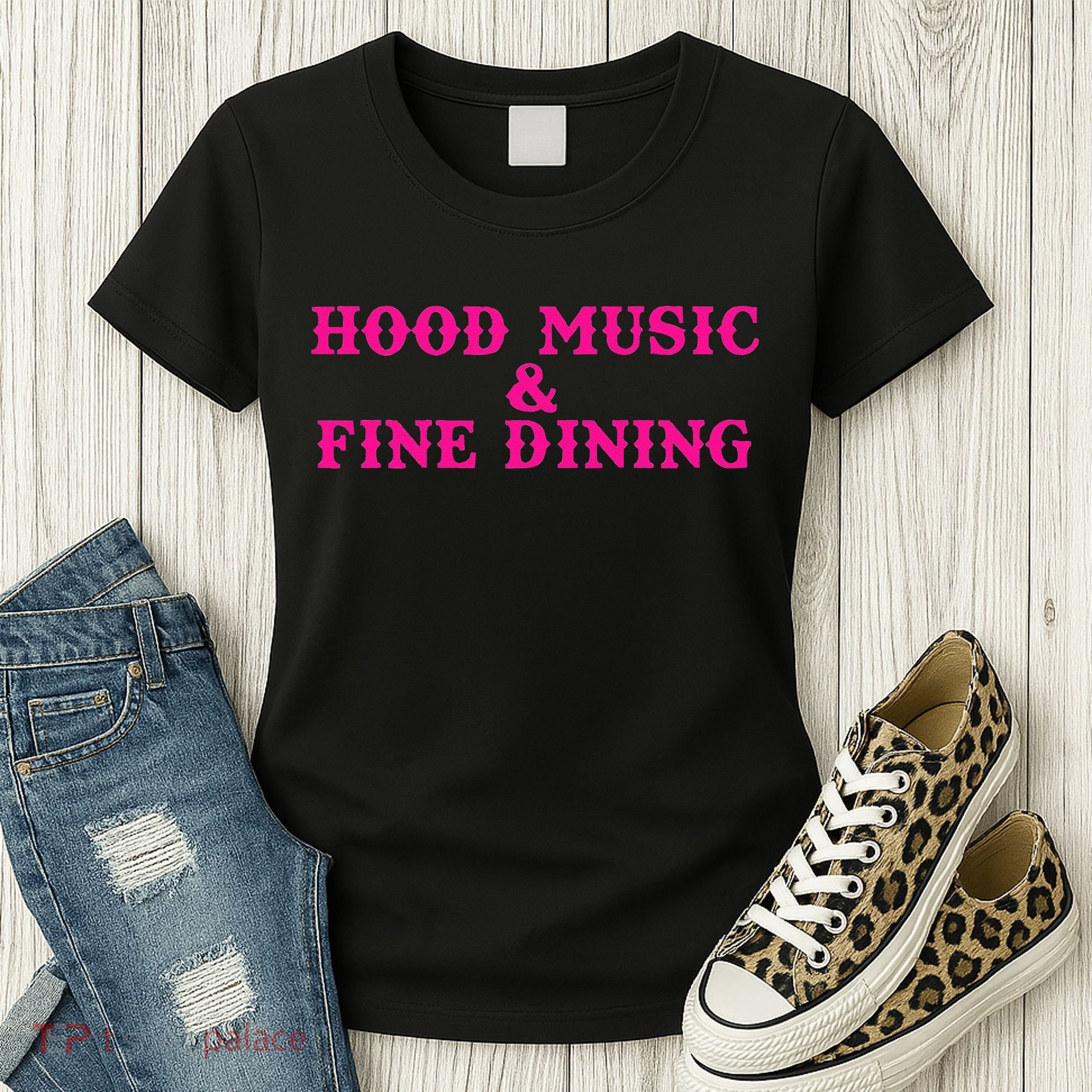 Hood Music And Fine Dining Pink Apparel Women's T-Shirt