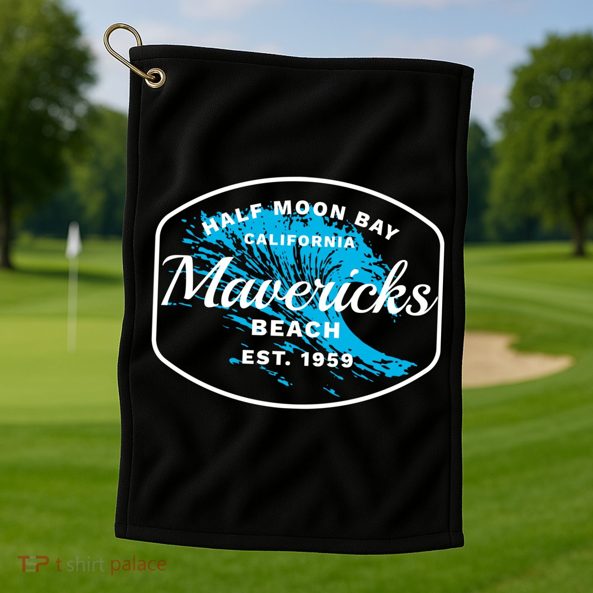 Half Moon Bay Mavericks Beach Surfing Gift Travel Gift Golf Towel