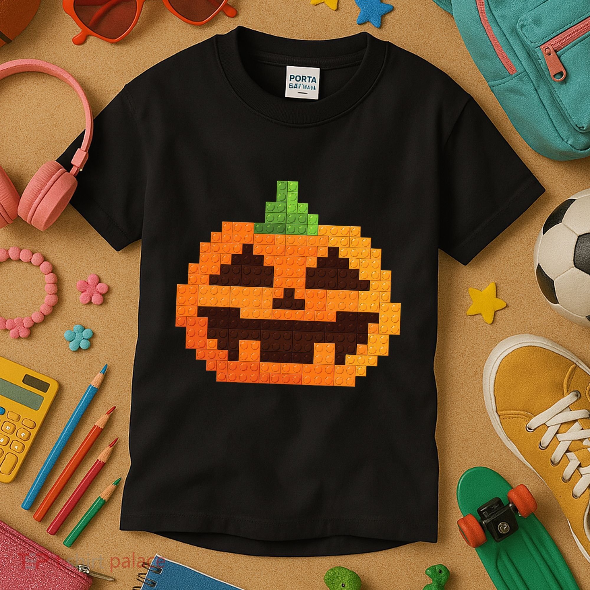 Halloween Master Builder Pumpkin Building Blocks Bricks Kids T-Shirt