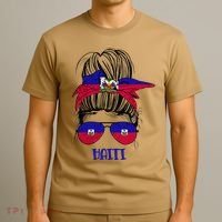 Haitian Messy Bun Haiti Haiti woman flag Proud T-Shirt thumb 3