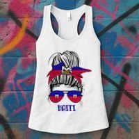 Haitian Messy Bun Haiti Haiti woman flag Proud Women's Tank Top thumb 3