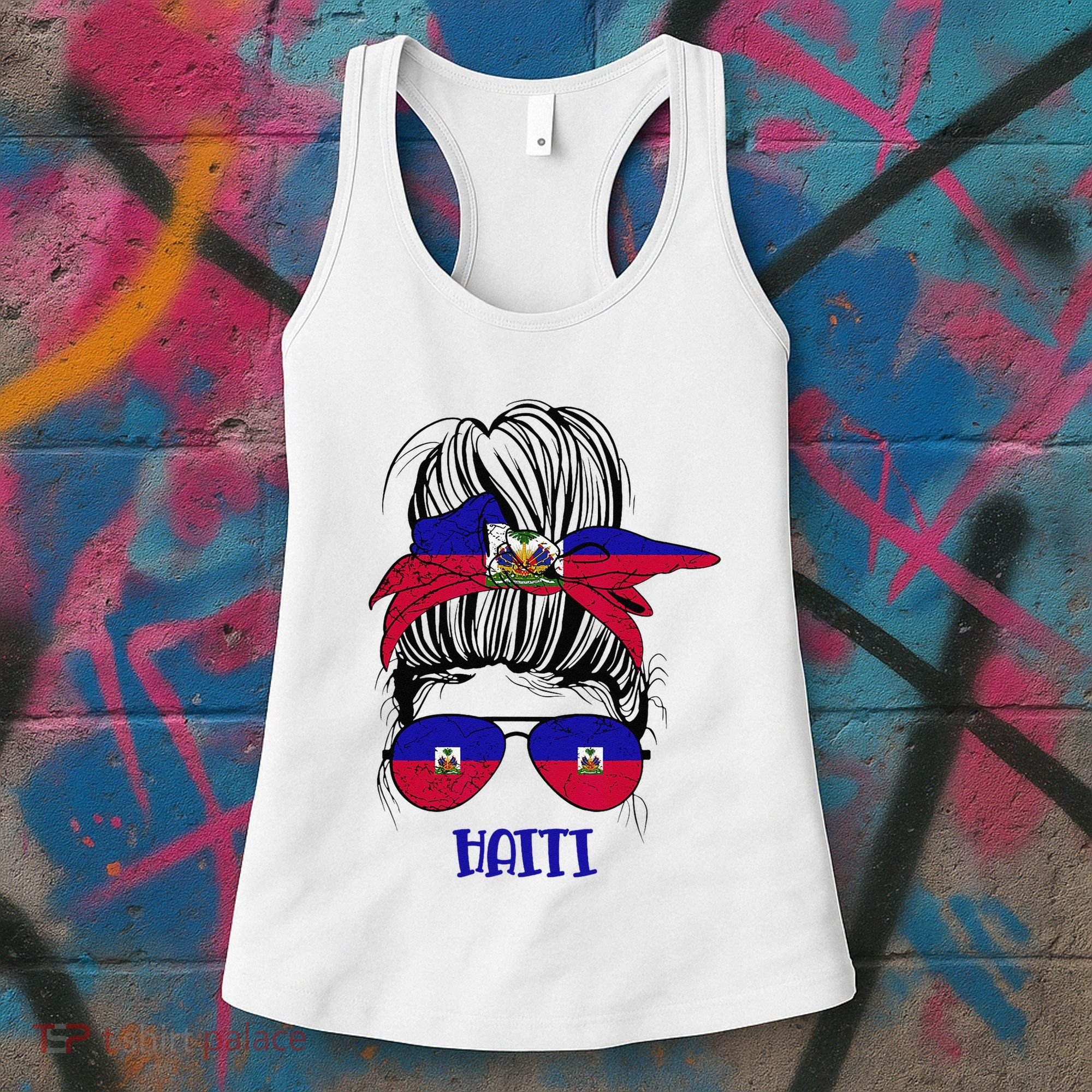 Haitian Messy Bun Haiti Haiti woman flag Proud Women's Tank Top