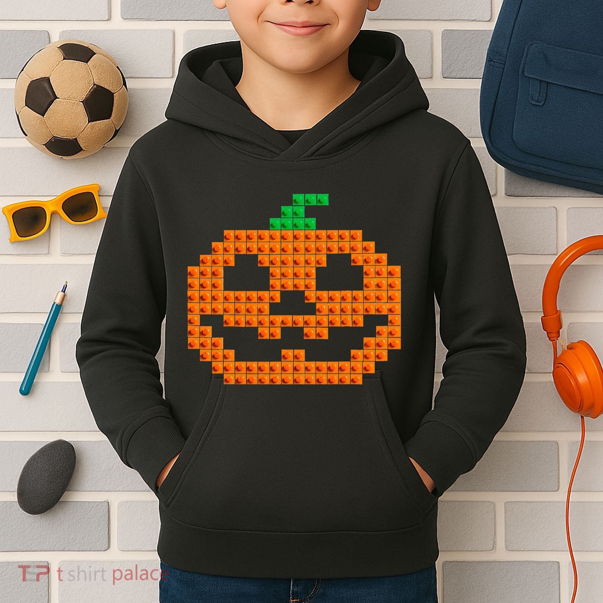 Halloween Master Builder Pumpkin Brick Building Block Kids Hoodie