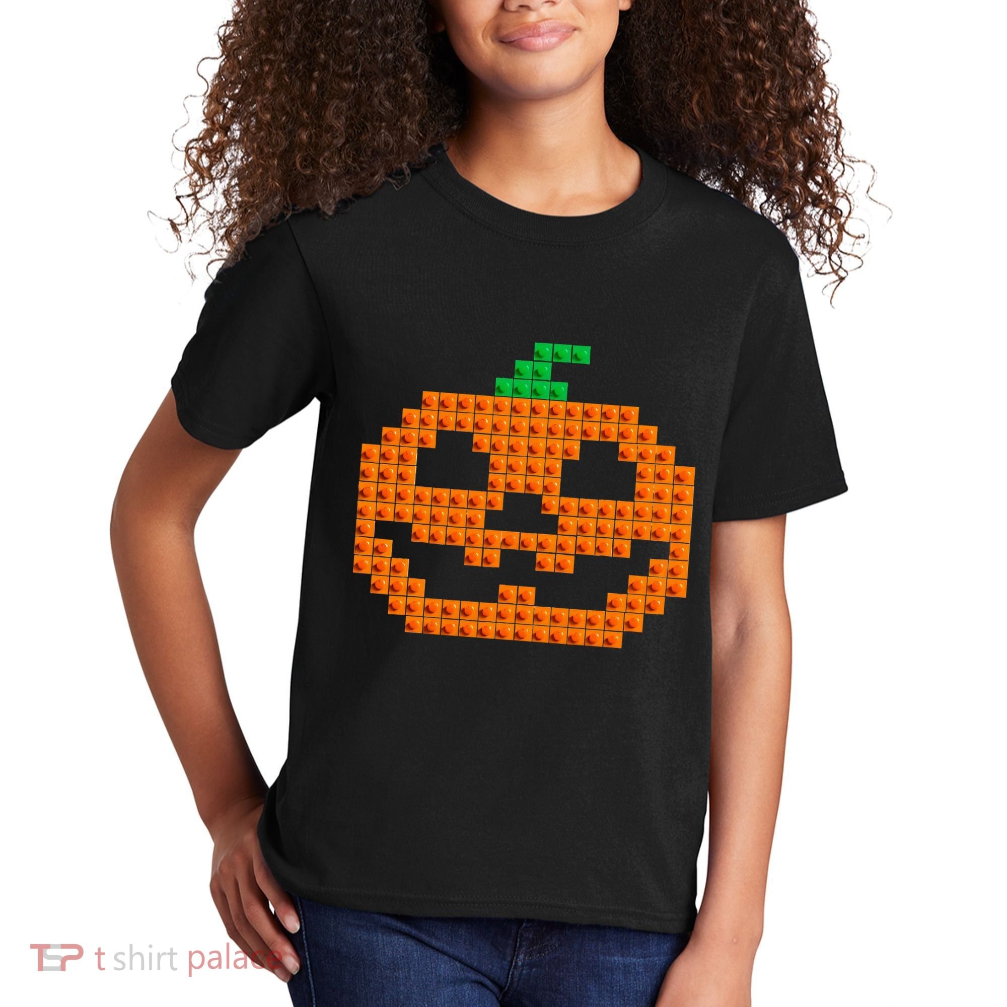 Halloween Master Builder Pumpkin Brick Building Block Kids T-Shirt