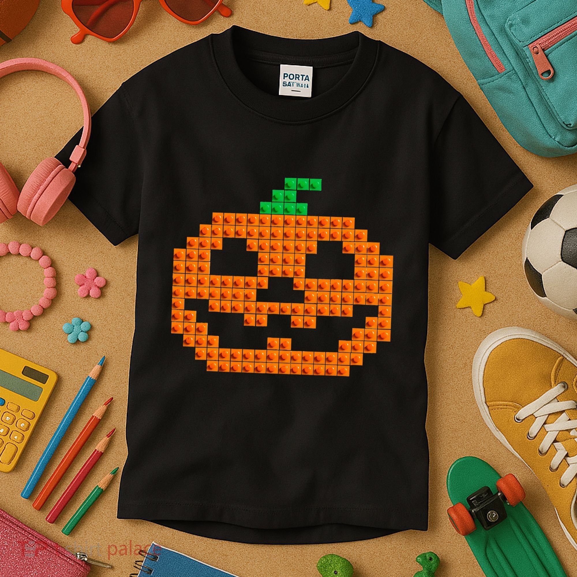 Halloween Master Builder Pumpkin Brick Building Block Kids T-Shirt