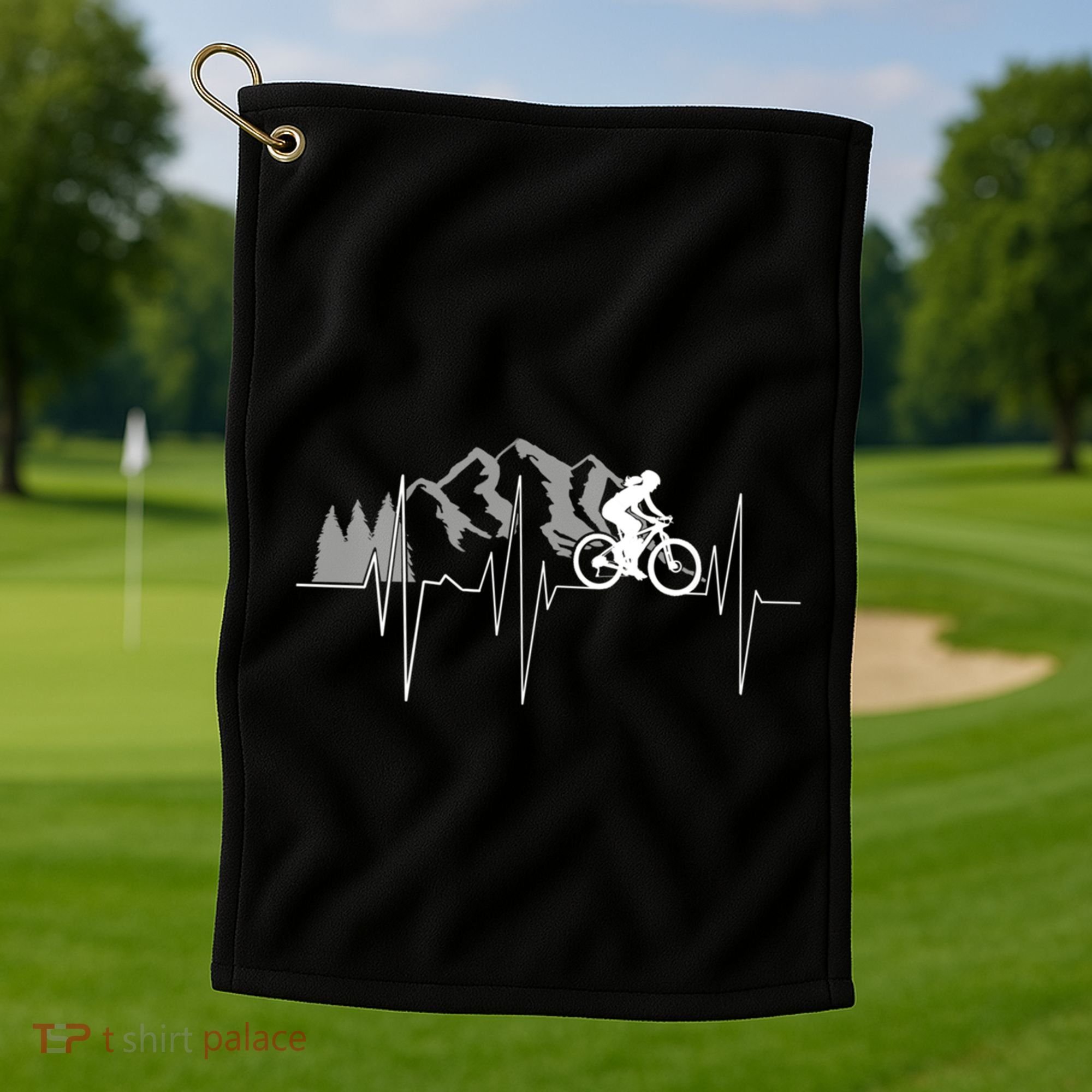Heartbeat Mountain Biking Cyclist Funny Gift Golf Towel