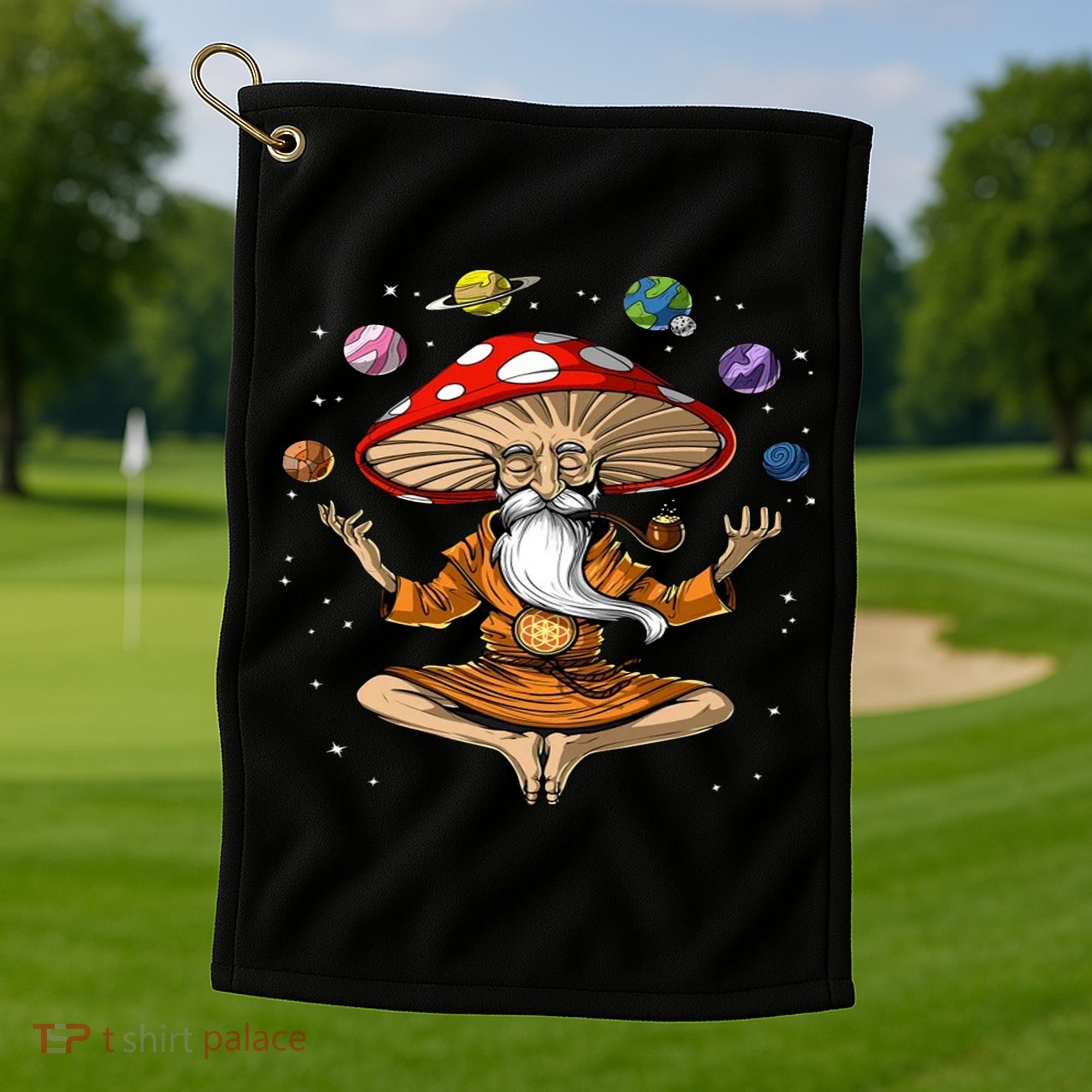 Hippie Mushroom Buddha Golf Towel