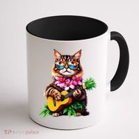 Hawaiian Maine Coon Cat Pineapple Ukulele Summer Vacation Coffee Mug thumb 1