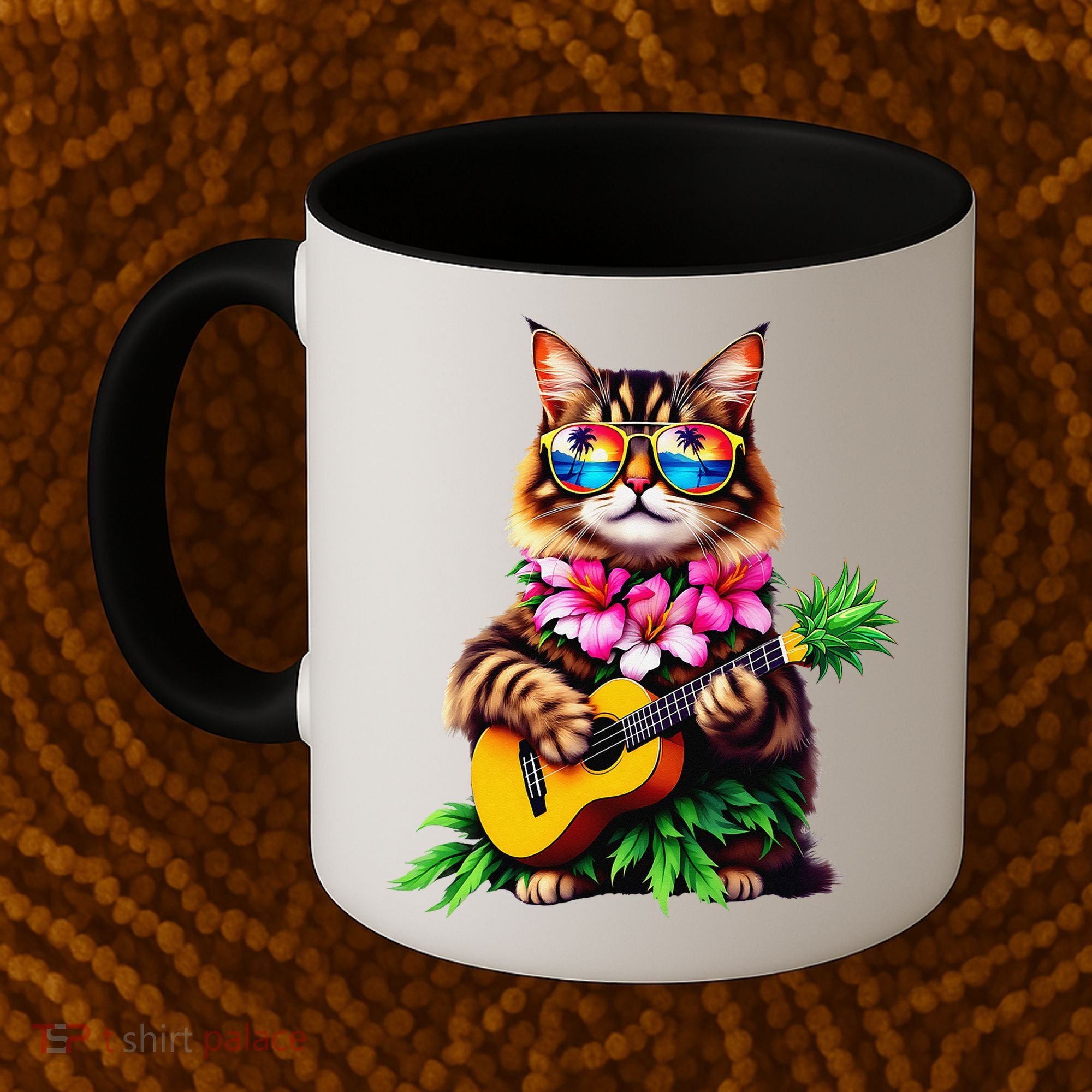 Hawaiian Maine Coon Cat Pineapple Ukulele Summer Vacation Coffee Mug
