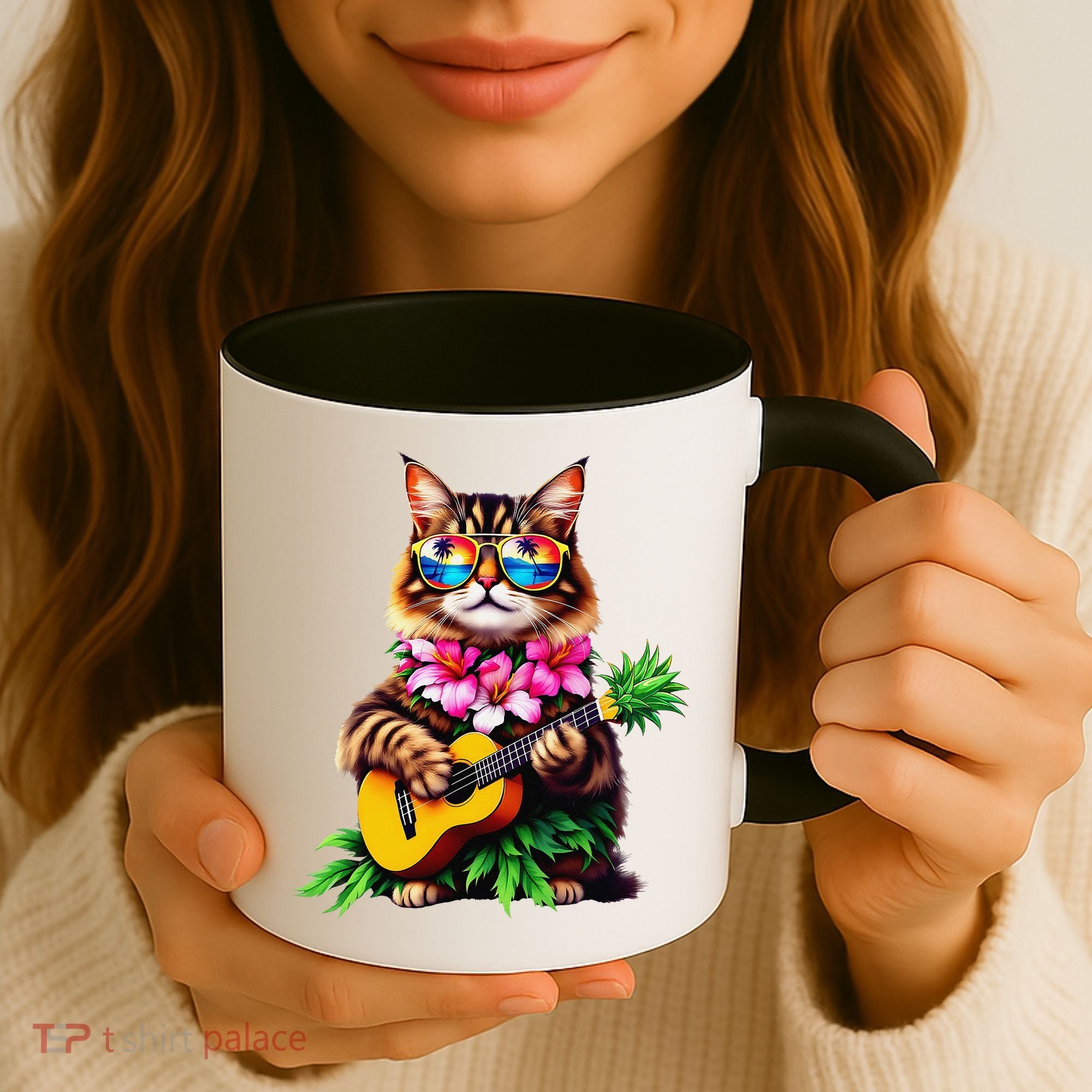 Hawaiian Maine Coon Cat Pineapple Ukulele Summer Vacation Coffee Mug