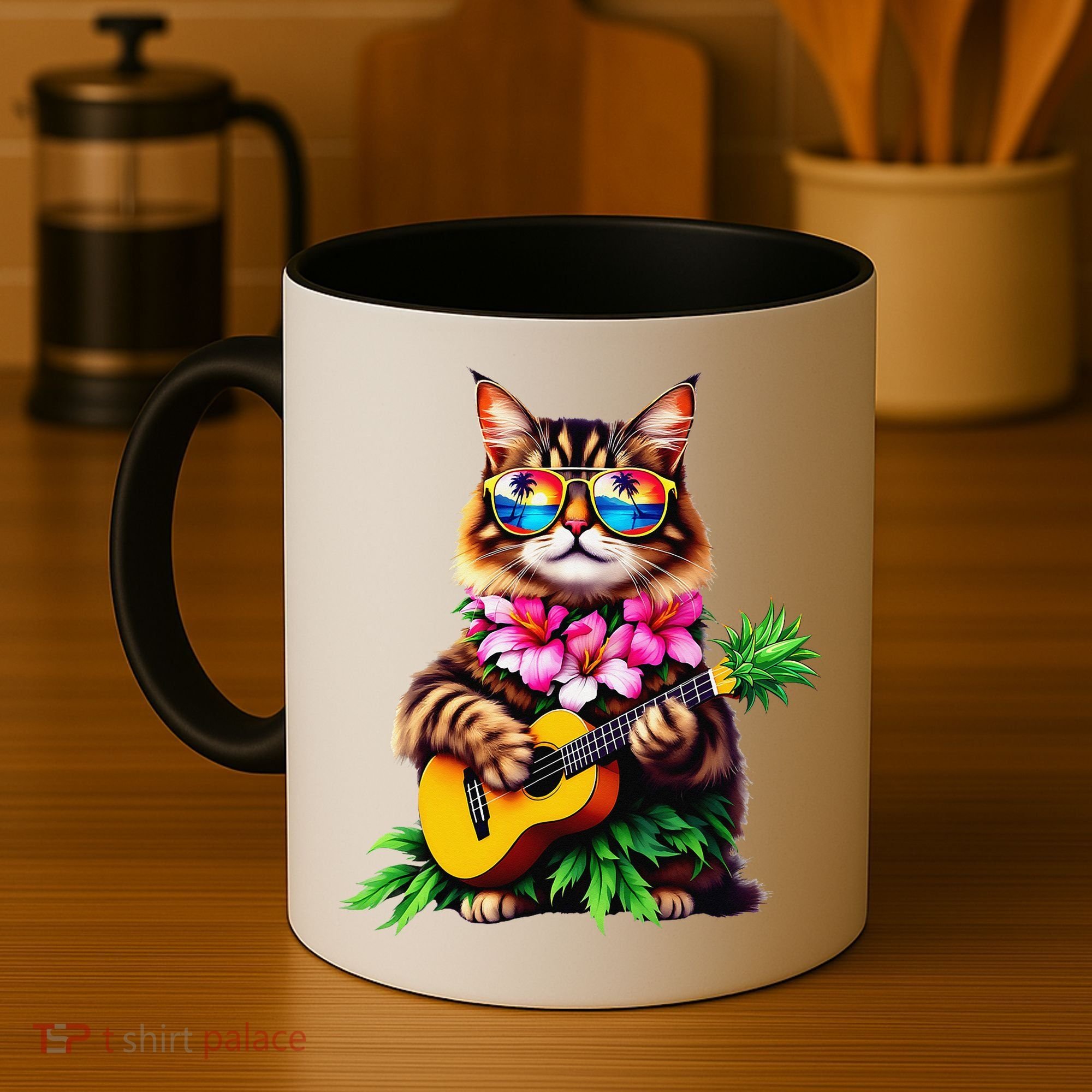 Hawaiian Maine Coon Cat Pineapple Ukulele Summer Vacation Coffee Mug