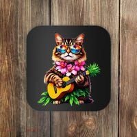 Hawaiian Maine Coon Cat Pineapple Ukulele Summer Vacation Coaster thumb 0