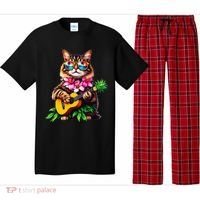 Hawaiian Maine Coon Cat Pineapple Ukulele Summer Vacation Pajama Set thumb 0