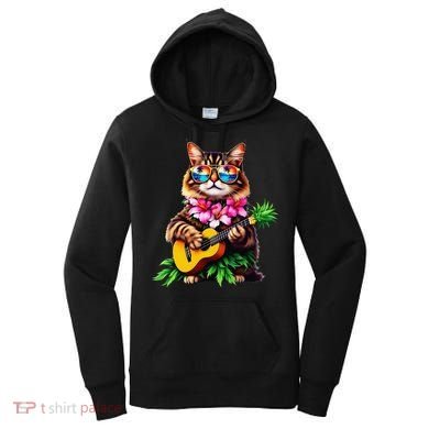 Hawaiian Maine Coon Cat Pineapple Ukulele Summer Vacation Women's Hoodie