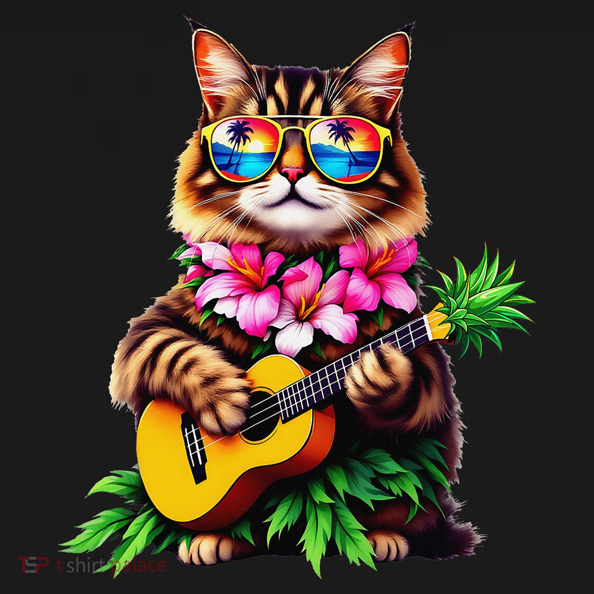 Hawaiian Maine Coon Cat Pineapple Ukulele Summer Vacation Women's Hoodie