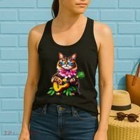 Hawaiian Maine Coon Cat Pineapple Ukulele Summer Vacation Women's Tank Top thumb 2