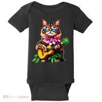 Hawaiian Maine Coon Cat Pineapple Ukulele Summer Vacation Baby Bodysuit thumb 0