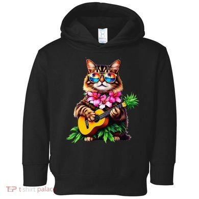 Hawaiian Maine Coon Cat Pineapple Ukulele Summer Vacation Toddler Hoodie