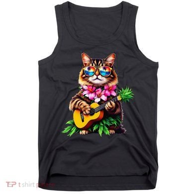 Hawaiian Maine Coon Cat Pineapple Ukulele Summer Vacation Tank Top
