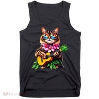 Hawaiian Maine Coon Cat Pineapple Ukulele Summer Vacation Tank Top thumb 0