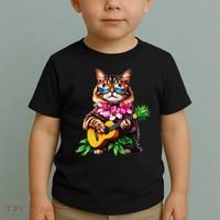 Hawaiian Maine Coon Cat Pineapple Ukulele Summer Vacation Toddler T-Shirt thumb 2