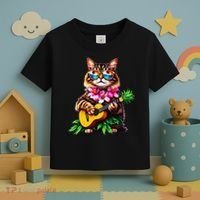 Hawaiian Maine Coon Cat Pineapple Ukulele Summer Vacation Toddler T-Shirt thumb 3