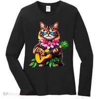 Hawaiian Maine Coon Cat Pineapple Ukulele Summer Vacation Women's Long Sleeve Shirt thumb 0