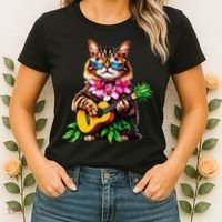 Hawaiian Maine Coon Cat Pineapple Ukulele Summer Vacation Women's T-Shirt thumb 2