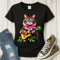Hawaiian Maine Coon Cat Pineapple Ukulele Summer Vacation Women's T-Shirt thumb 3