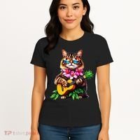 Hawaiian Maine Coon Cat Pineapple Ukulele Summer Vacation Women's T-Shirt thumb 4